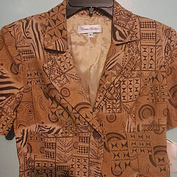Enrico Baldini Jackets & Blazers - Vintage Enrico Baldini Women’s Cropped Blazer Tribal Print Linen Cotton Sz 4 NWT